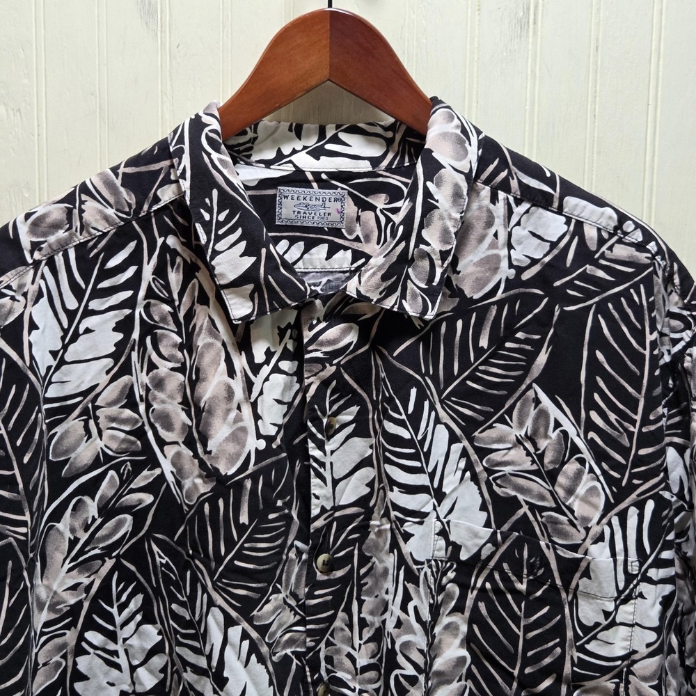 Weekender Shirt Mens 3XL Black Leaf Hawaiian Rayon Short Sleeve Button-Up Casual
